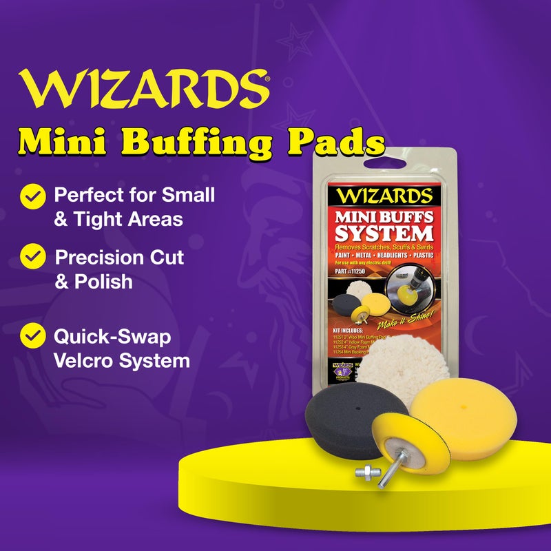 Wizards Mini Buffing System - Cuts, Polishes, Applies Wax and Removes Swirls - for All Paints and Hard Surfaces - Comes with 1/4 Shank Drill Adaptor - Auto Detailing Supplies for Beginners - Image 2